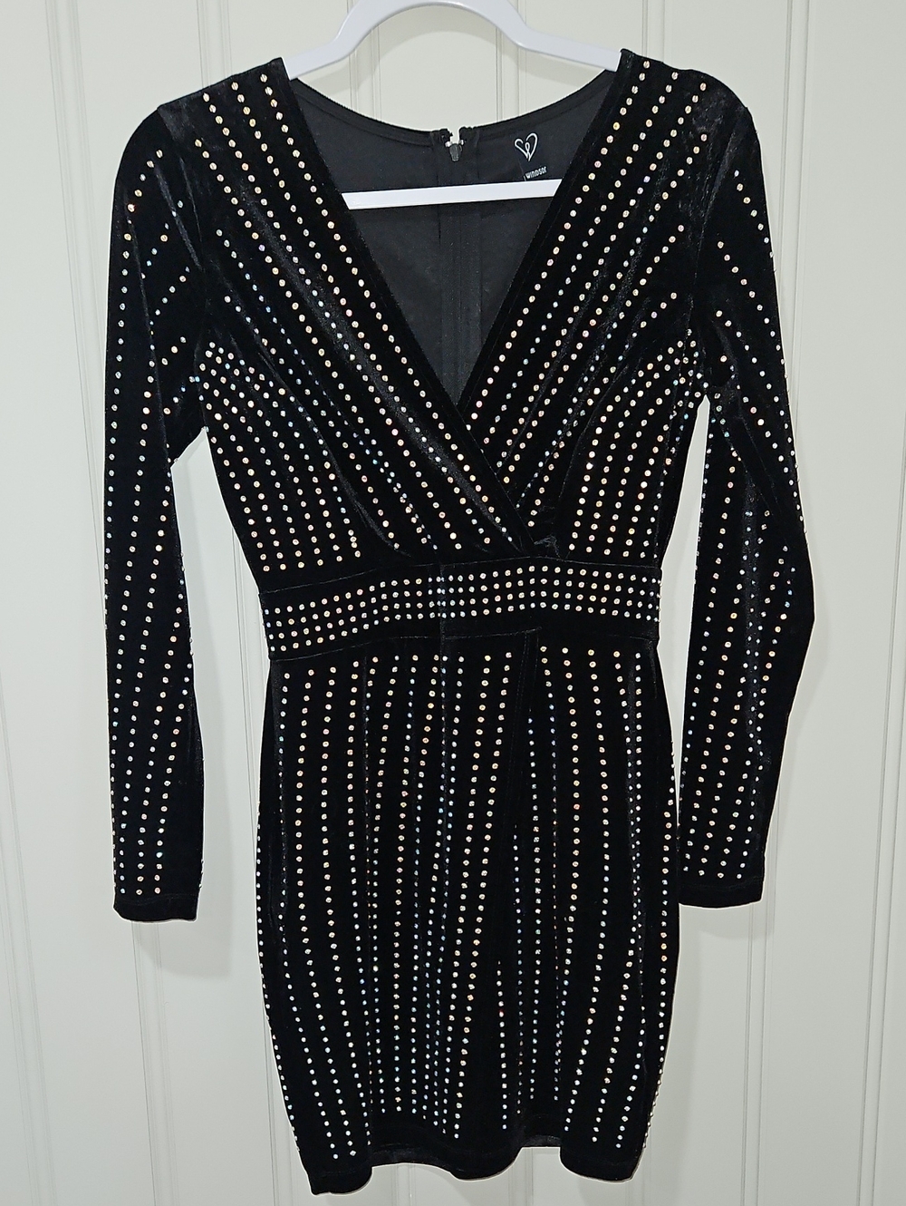 Windsor Rhinestone Vlack Velvet Mini Formal Long Sleeve Dress Size Small